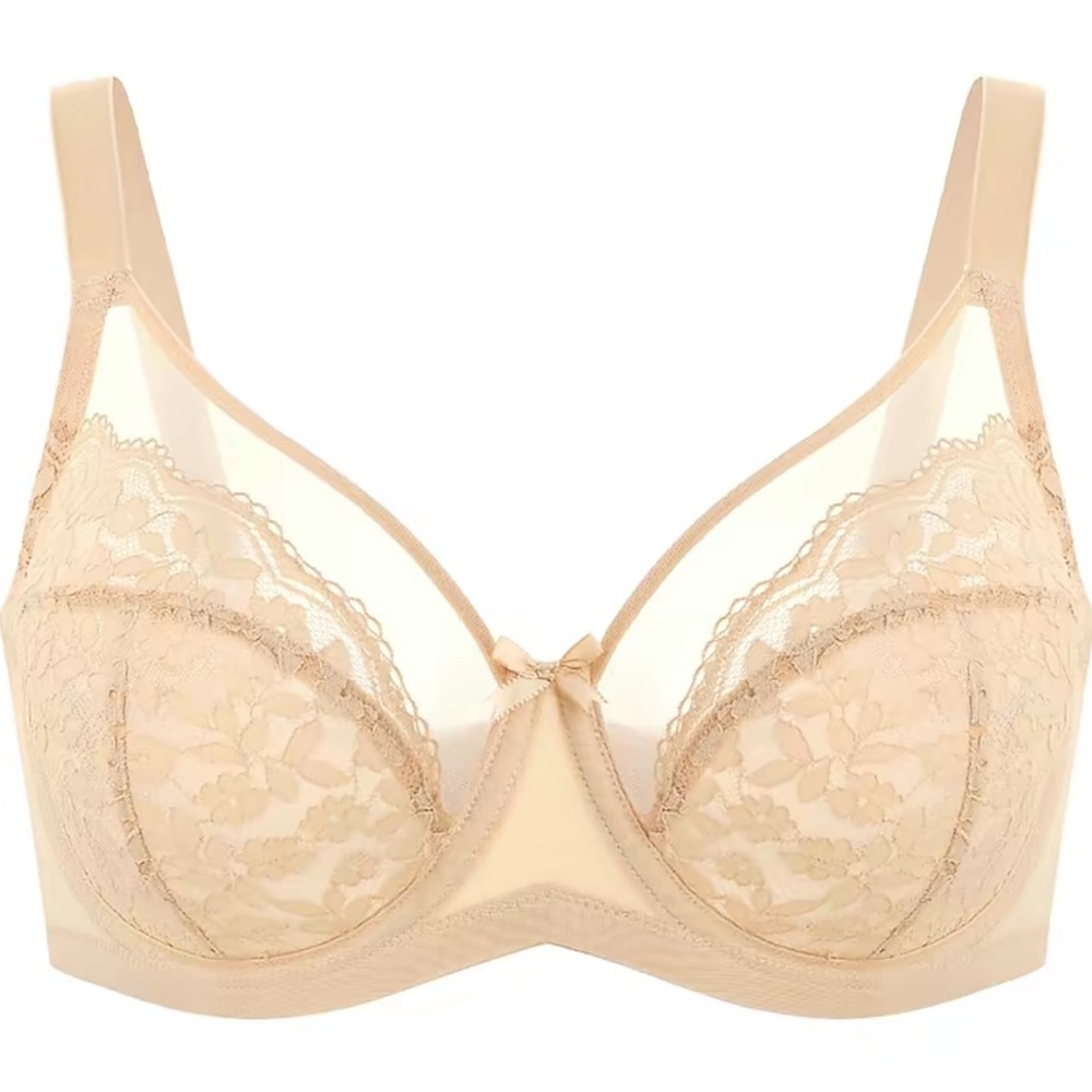 LACSPER 38DDD ~DAISY LACE FULL COVERAGE MINIMIZER SHEER UNDERWIRE COMFORT BRA